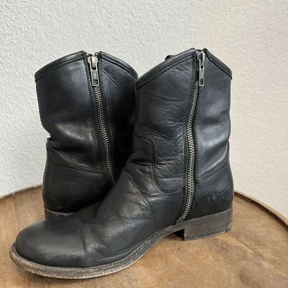 FRYE Boots Black Leather Melissa Button Short Ankle Booties Women's Size 5.5