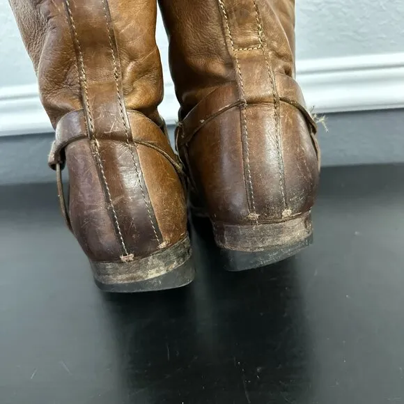 Frye Brown Leather Moto Harness Strap Short Boots Womens Size 10 #77106