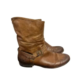Frye Brown Leather Moto Harness Strap Short Boots Womens Size 10 #77106