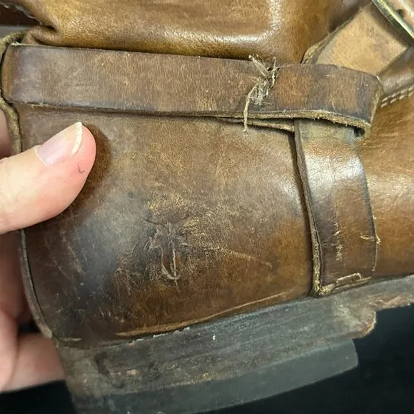 Frye Brown Leather Moto Harness Strap Short Boots Womens Size 10 #77106