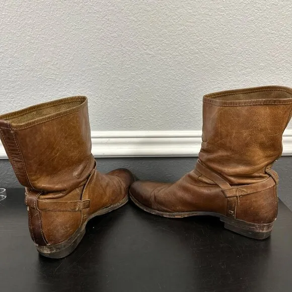 Frye Brown Leather Moto Harness Strap Short Boots Womens Size 10 #77106