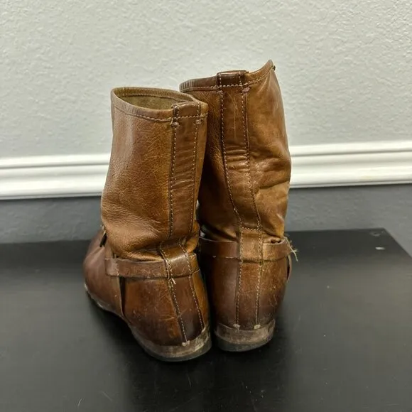 Frye Brown Leather Moto Harness Strap Short Boots Womens Size 10 #77106