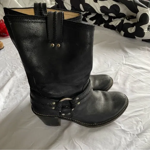Frye Carmen Harness Short Boots in dusty black