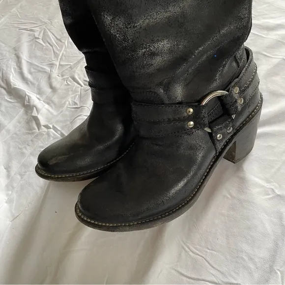 Frye Carmen Harness Short Boots in dusty black