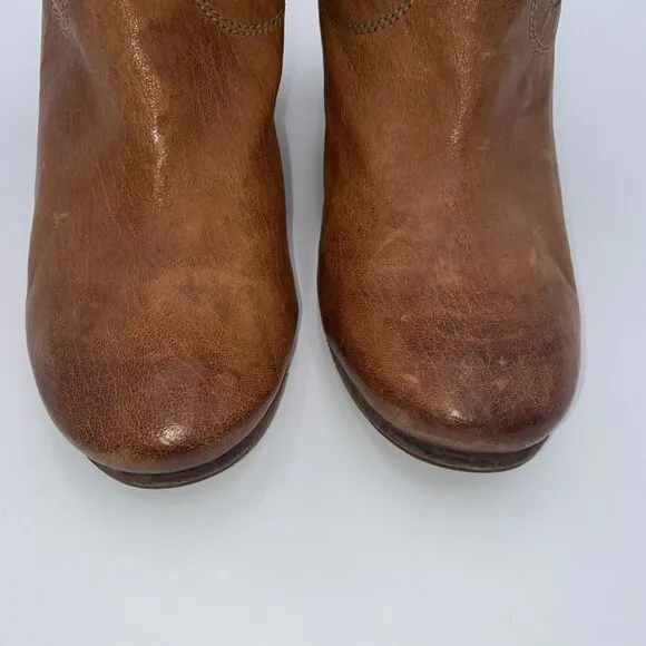 Frye Carson Mid Heel Short Women's Size 8.5 M Brownn Leather Pull On Ankle Boots