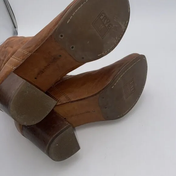 Frye Carson Mid Heel Short Women's Size 8.5 M Brownn Leather Pull On Ankle Boots