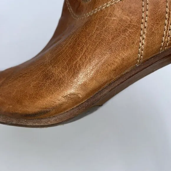 Frye Carson Mid Heel Short Women's Size 8.5 M Brownn Leather Pull On Ankle Boots
