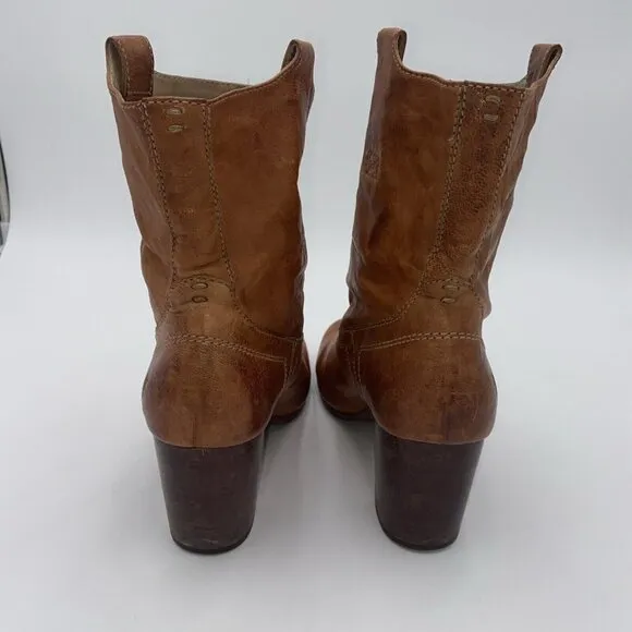 Frye Carson Mid Heel Short Women's Size 8.5 M Brownn Leather Pull On Ankle Boots