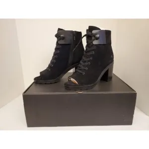 Frye Danica Lug Combat Boots size 8.5 black Open toe Women's