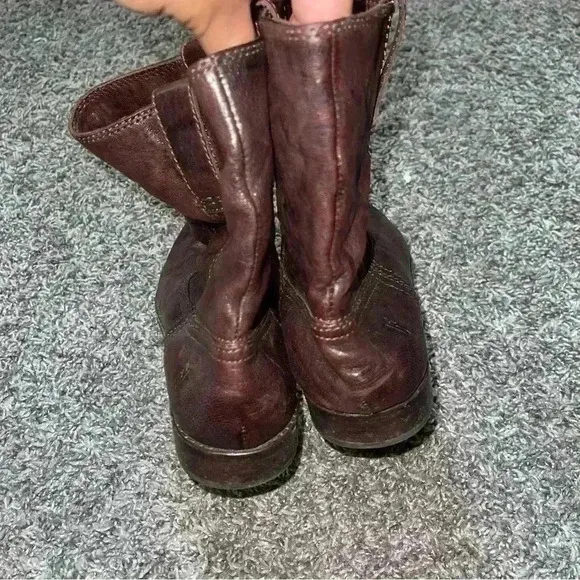Frye Dark Brown Anna Shortie Boots Pull-on Short Booties Sz 8.5M