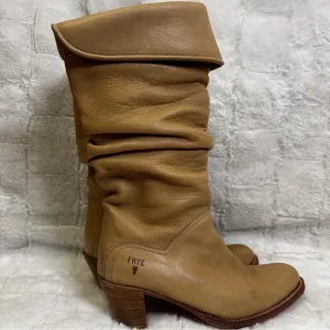 Frye Dorado Tan Leather Slouchy Fold Over Cuff Boots Size 7.5 Vintage 2000’s EUC