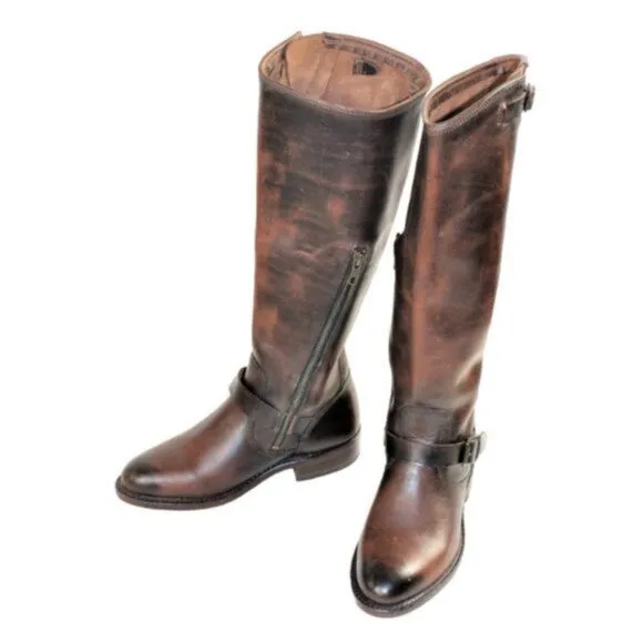 Frye Engineer Distressed Washed Brown Oiled Leather Melissa Styling Boot…