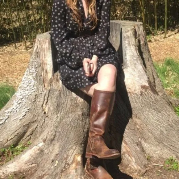 Frye Engineer Distressed Washed Brown Oiled Leather Melissa Styling Boot…