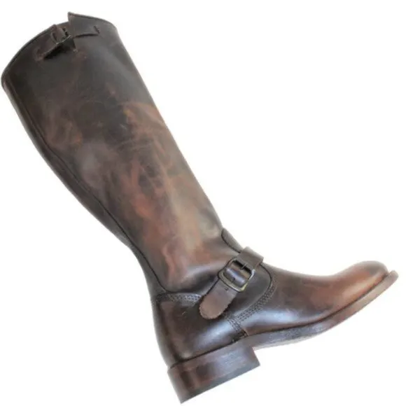 Frye Engineer Distressed Washed Brown Oiled Leather Melissa Styling Boot…