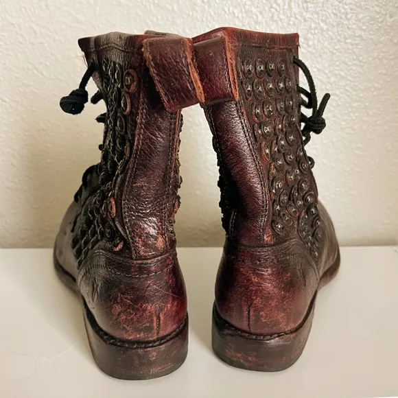 Frye Jenna Disk Vintage Brown Leather Lace Up Ankle Boots Size 8.5 B