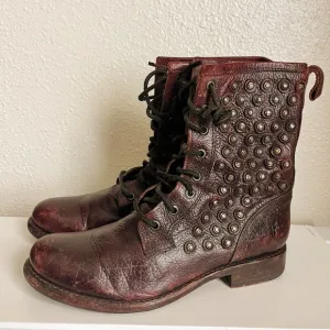 Frye Jenna Disk Vintage Brown Leather Lace Up Ankle Boots Size 8.5 B