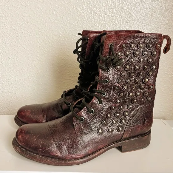 Frye Jenna Disk Vintage Brown Leather Lace Up Ankle Boots Size 8.5 B