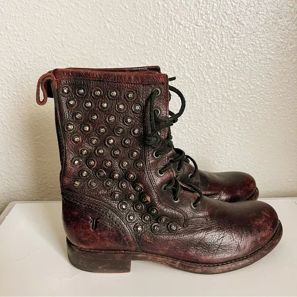 Frye Jenna Disk Vintage Brown Leather Lace Up Ankle Boots Size 8.5 B