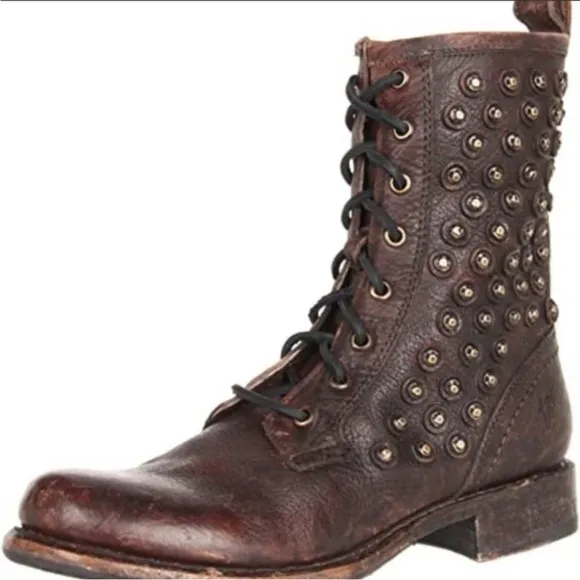 Frye Jenna Disk Vintage Brown Leather Lace Up Ankle Boots Size 8.5 B