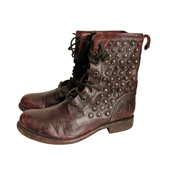 Frye Jenna Disk Vintage Brown Leather Lace Up Ankle Boots Size 8.5 B