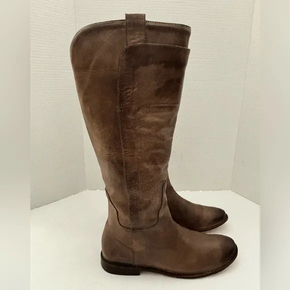 FRYE KNEE HIGH WESTERN ANTIQUED ITALIAN LEATHER TAUPE RIDING BOOTS  SZ 9.5