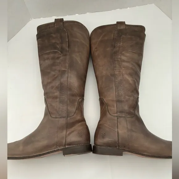 FRYE KNEE HIGH WESTERN ANTIQUED ITALIAN LEATHER TAUPE RIDING BOOTS  SZ 9.5
