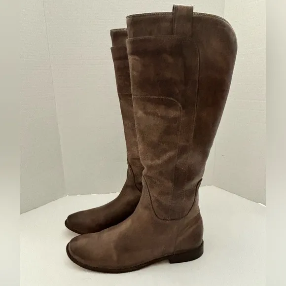 FRYE KNEE HIGH WESTERN ANTIQUED ITALIAN LEATHER TAUPE RIDING BOOTS  SZ 9.5