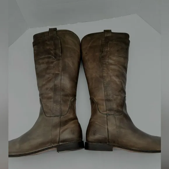 FRYE KNEE HIGH WESTERN ANTIQUED ITALIAN LEATHER TAUPE RIDING BOOTS  SZ 9.5