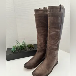 FRYE KNEE HIGH WESTERN ANTIQUED ITALIAN LEATHER TAUPE RIDING BOOTS  SZ 9.5