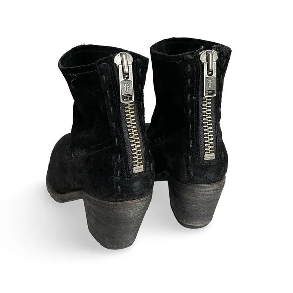 Frye Leslie Artisan Western Short Boots Womens Size 7.5 Black Suede Zip Back