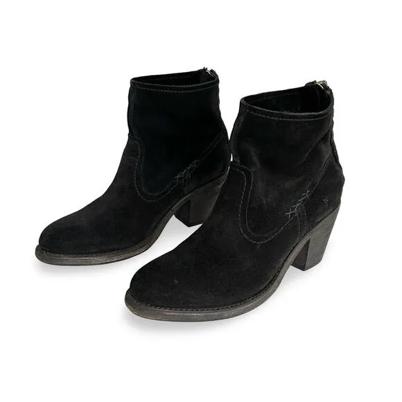 Frye Leslie Artisan Western Short Boots Womens Size 7.5 Black Suede Zip Back