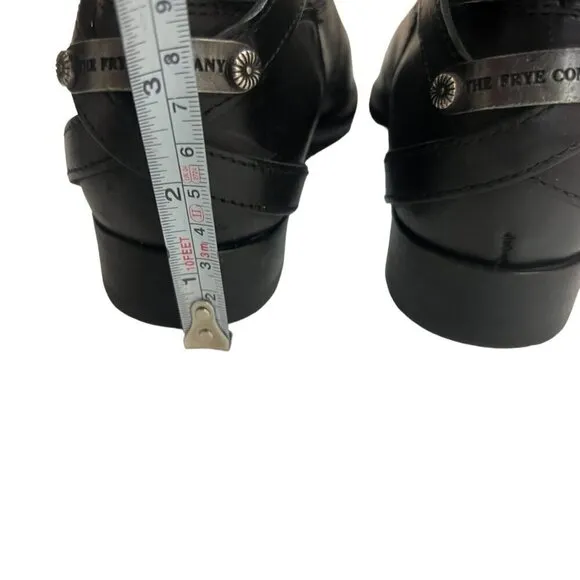 Frye Lindsay Plate Black Leather Short Ankle Harness Boots Size 5.5