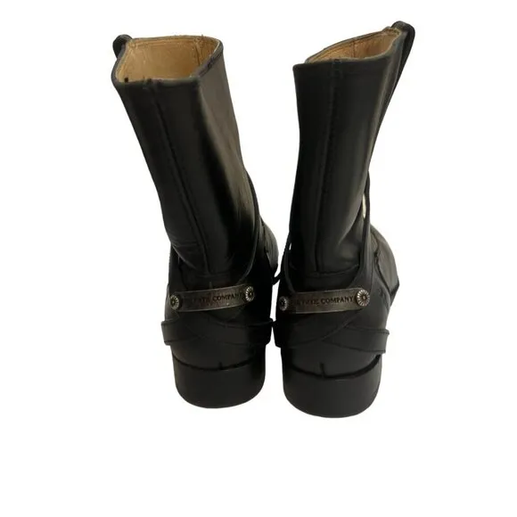 Frye Lindsay Plate Black Leather Short Ankle Harness Boots Size 5.5