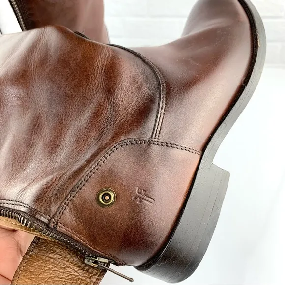 Frye Melissa Button Back Zip Tall Riding Brown Boots Size 6.5