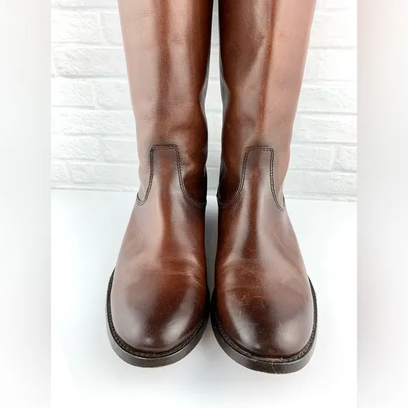 Frye Melissa Button Back Zip Tall Riding Brown Boots Size 6.5