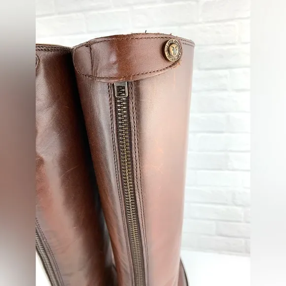 Frye Melissa Button Back Zip Tall Riding Brown Boots Size 6.5