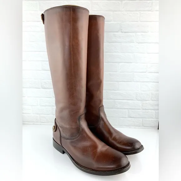 Frye Melissa Button Back Zip Tall Riding Brown Boots Size 6.5