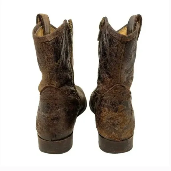 Frye Melissa Button Distressed Leather Glazed Short Zipper Boots - Size 7.5