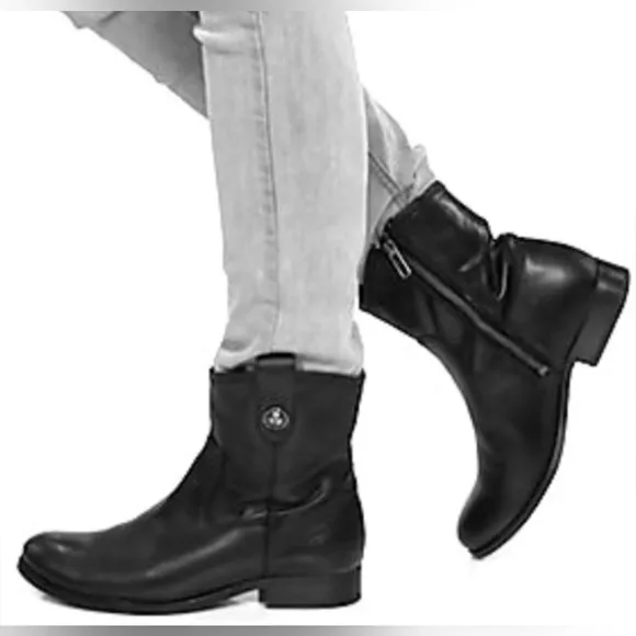 Frye Melissa Button Short Black Cute Pull On Boot