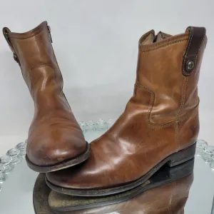 Frye Melissa Button Short Boots Cognac Brown Leather Womens 8.5 B Zip Booties