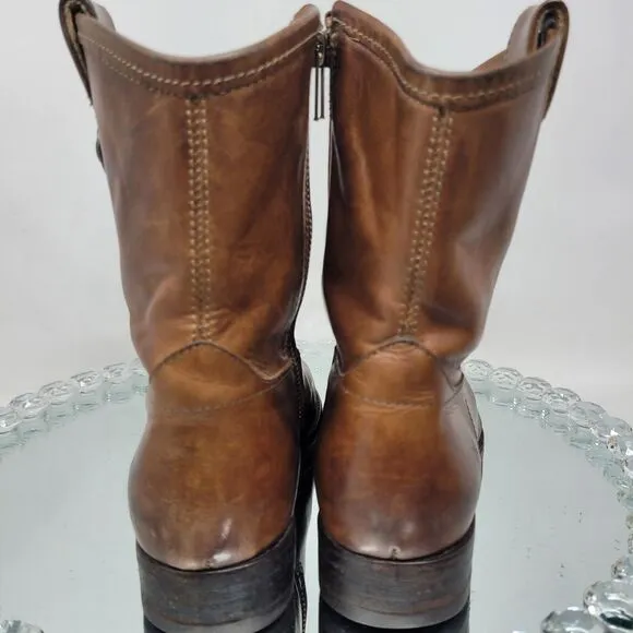 Frye Melissa Button Short Boots Cognac Brown Leather Womens 8.5 B Zip Booties