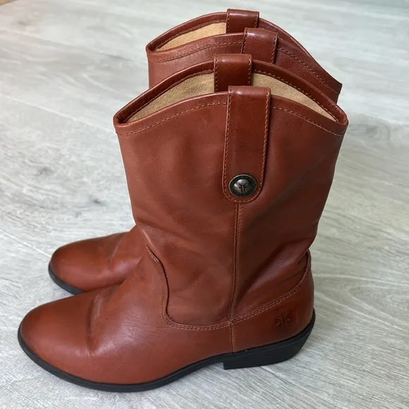 Frye Melissa Button Youth Western Short Boots Brown size Youth 4