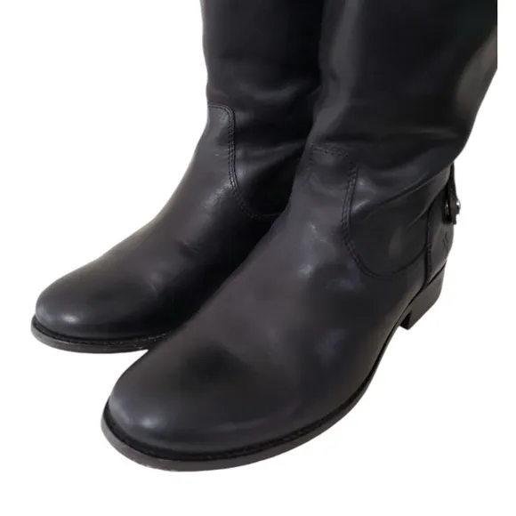 FRYE Melissa Button / Zip Back Leather Boots in Classic Black Size 6.5