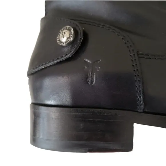 FRYE Melissa Button / Zip Back Leather Boots in Classic Black Size 6.5