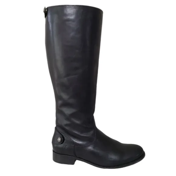 FRYE Melissa Button / Zip Back Leather Boots in Classic Black Size 6.5