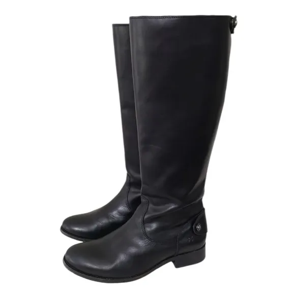 FRYE Melissa Button / Zip Back Leather Boots in Classic Black Size 6.5