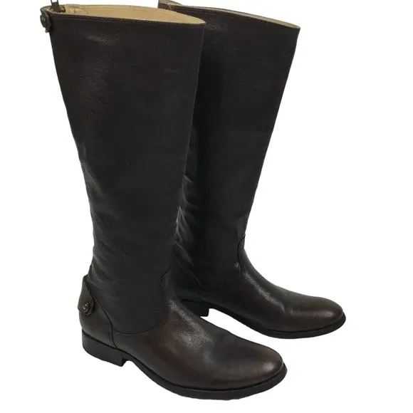 FRYE Melissa Buttoned Knee High Leather Boots Back Zip