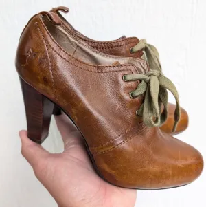 Frye Miranda Lace Booties Heels Shoes Distressed Brown Leather Women's Size 8