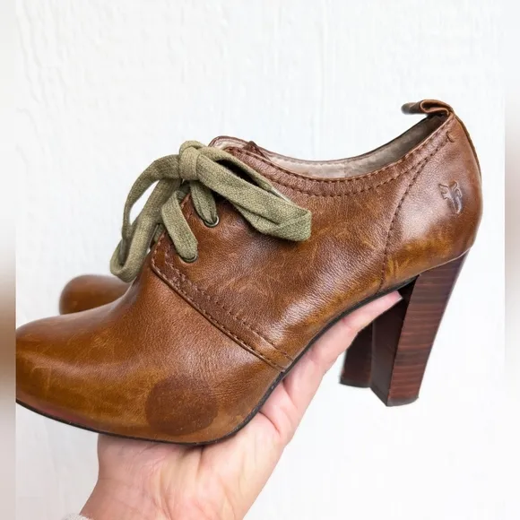 Frye Miranda Lace Booties Heels Shoes Distressed Brown Leather Women's Size 8