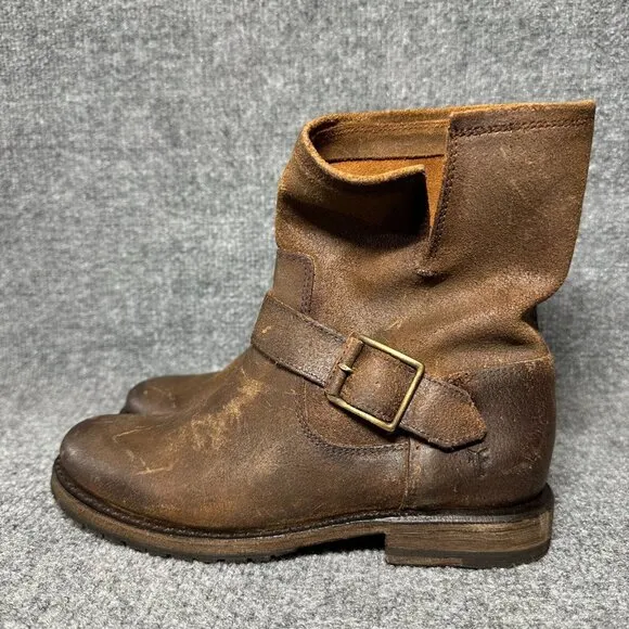 Frye Natalie Leather Short Engineer Boots Womens Size 6B Brown Leather